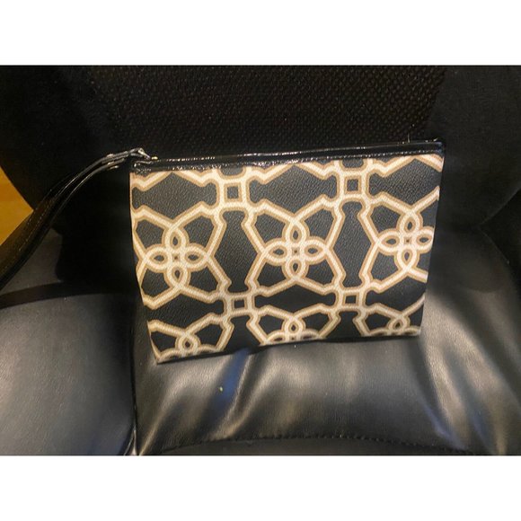 KATE‎ SPADE IMANI MOROCCAN MARKET BLACK WHITE TAN WRISTLET POUCH CLUTCH BAG - Picture 3 of 5